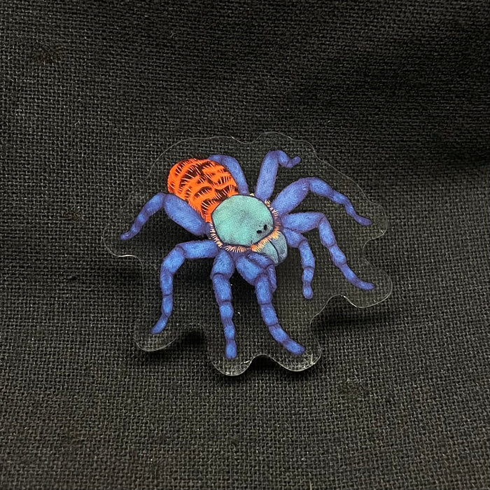 Green Bottle Blue Tarantula Acrylic Pin