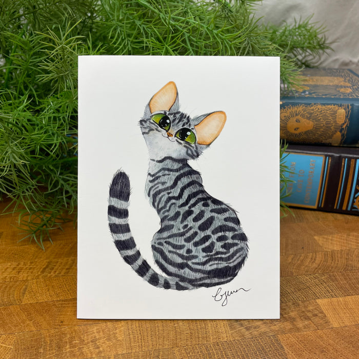 Gray Tabby Pretty Kitty blank art card, Grey Tabby Cat