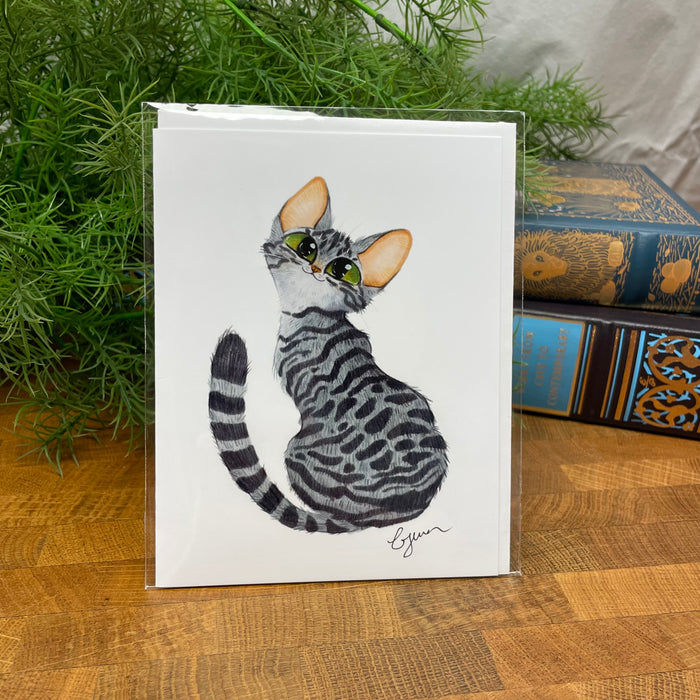Gray Tabby Pretty Kitty blank art card, Grey Tabby Cat