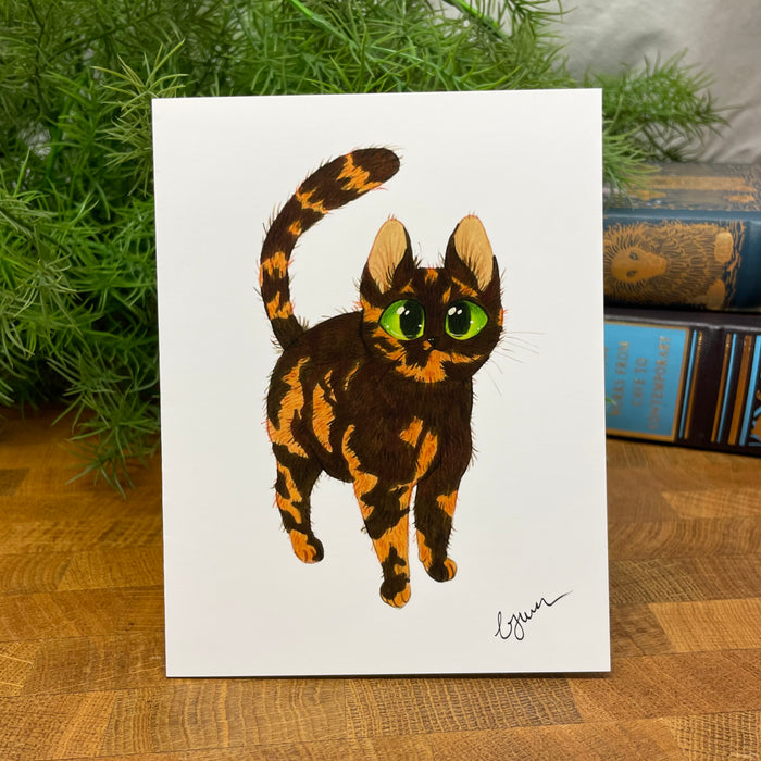 Tortie Cat Pretty Kitty blank art card, Tortoiseshell Cat