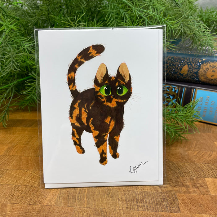 Tortie Cat Pretty Kitty blank art card, Tortoiseshell Cat