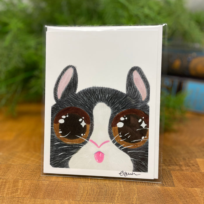 Starry Eyes Black and White Bunny blank art card