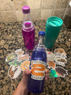 photo of stickers on a water bottle to demonstrate that they are dishwasher safe